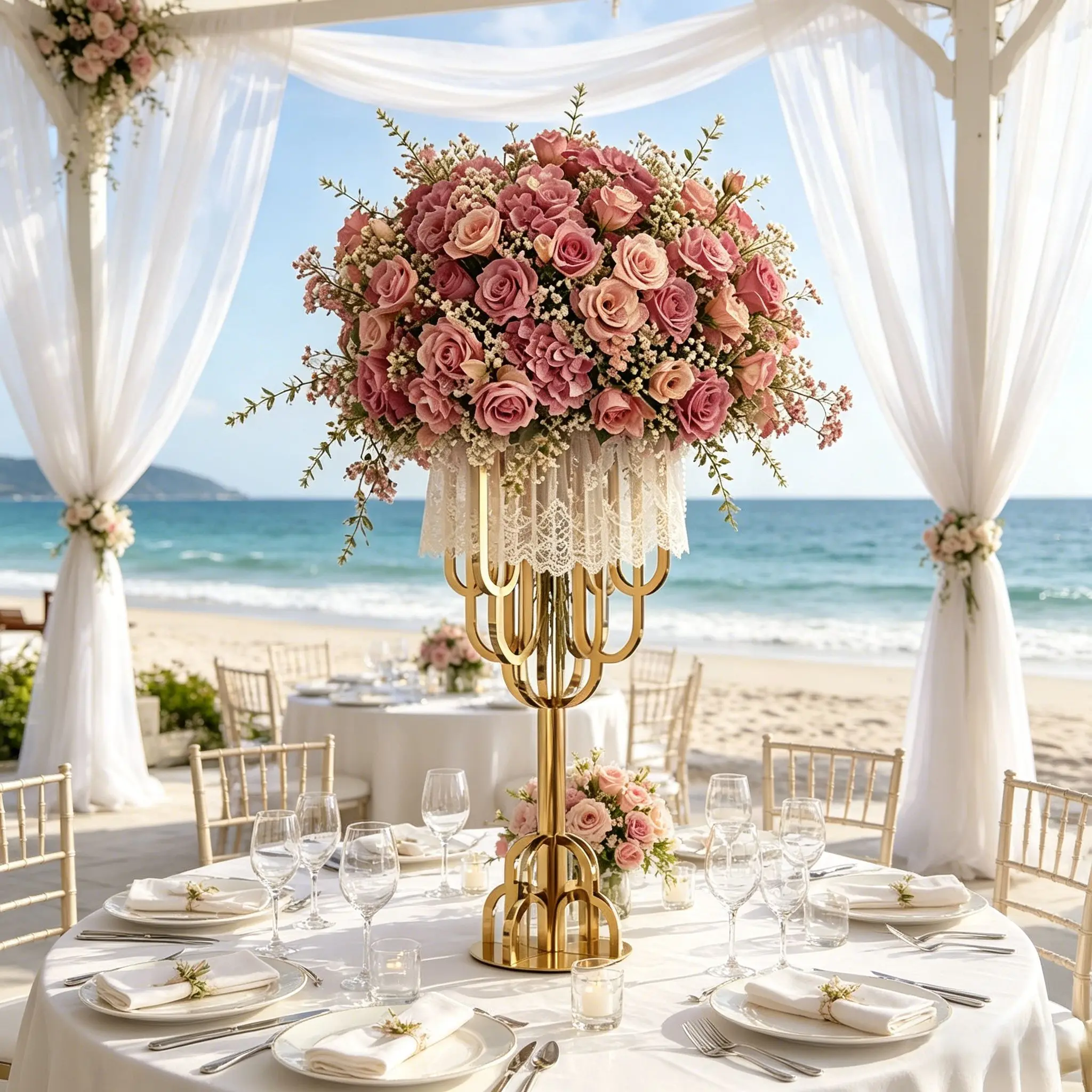 

4PCS Luxury Gold Metal Bouquet Stands Wedding Decor Arch Tree Centerpieces Modern Flower Vases Tabletop Backdrop Accessories