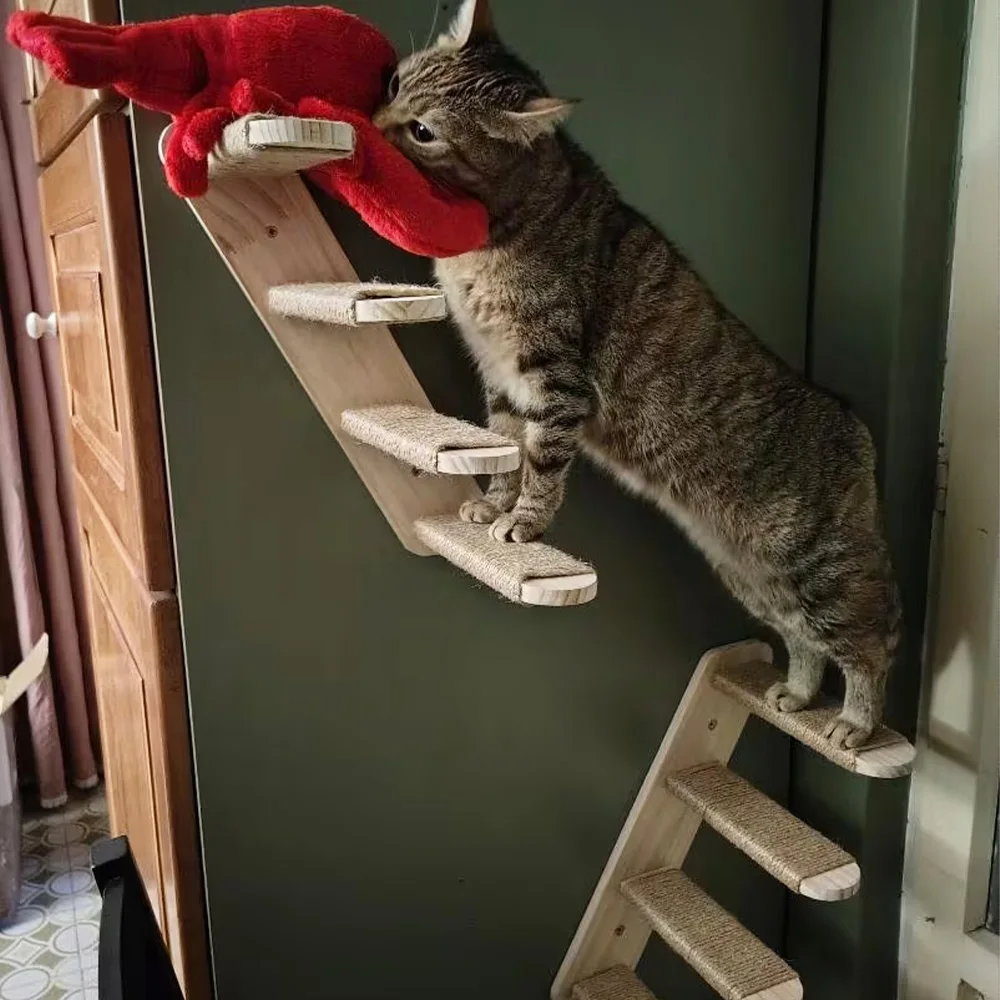 Estante escalada gatos pared forma luna peldaños madera sólida hamaca