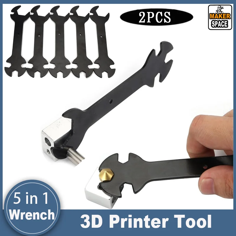 5-in-1 3D Printer Wrench Set with 6mm to 20mm Nozzle Wrench - Heavy Duty Steel Flat Bar Wrench Tool, Compatible with E3D MK8, MK