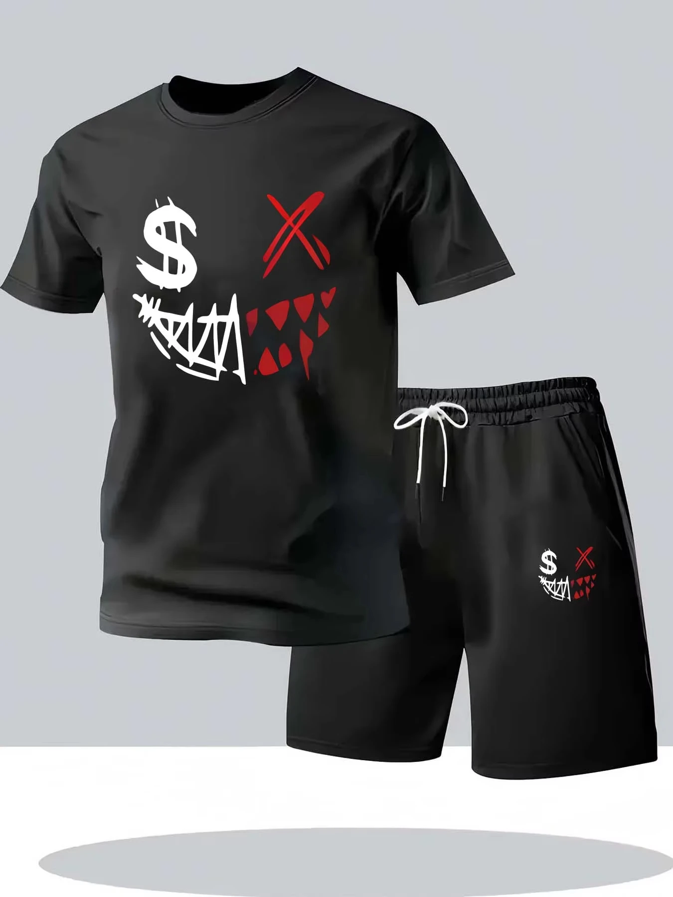 

Мужская летняя стильная хлопковая футболка большого размера и шорты в стиле Харадзюку, топ с круглым вырезом и принтом, классический и забавный наряд