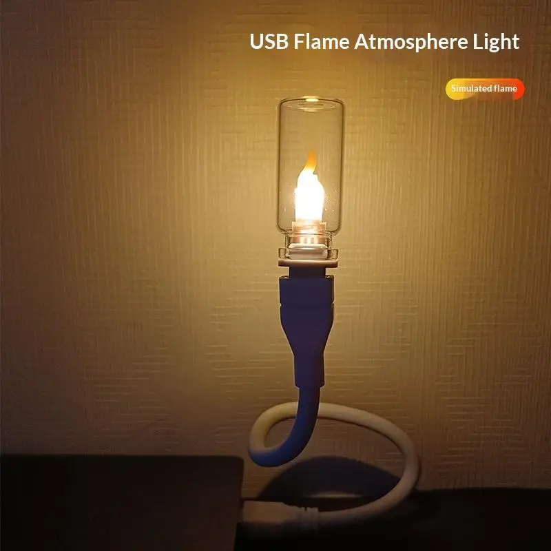USB Flame Flickering LED Frosted Clear Glass Candle Night Light Simulated Flame For Car Home Room PC Festival Decoration