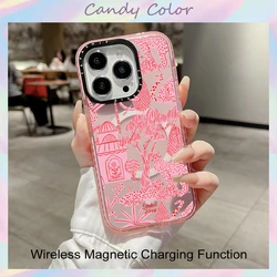 Art Pink Leopard Clear Case For Iphone 11 12 13 15 16 Pro Max Wireless Magnetic Charging Silicone Soft 14 Plus Shockproof Cover