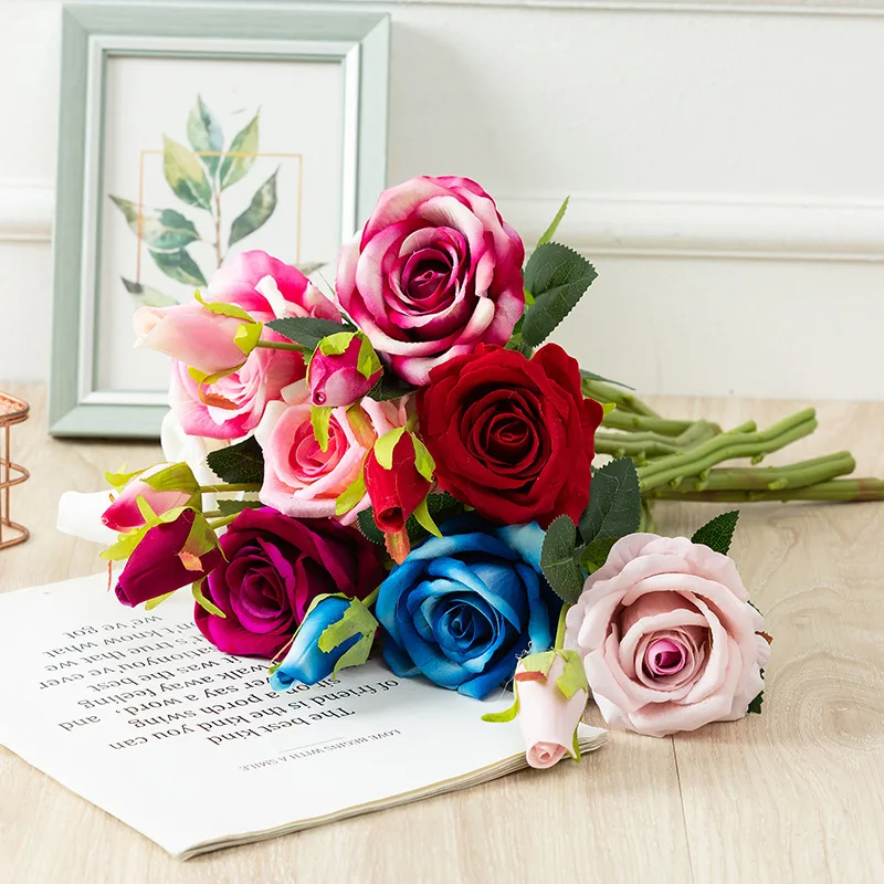 42CM Artificial Rose Artificial Flower Home Living Room Dining Table Decoration Silk Flower Wedding Decoration Velvet Rose