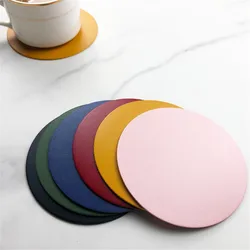 1pcs Waterproof Pu Leather Coaster Heat Resistant Round Cup Coaster Cup Mat Tableware Mat Bowl Placemat Home Tableware Decor