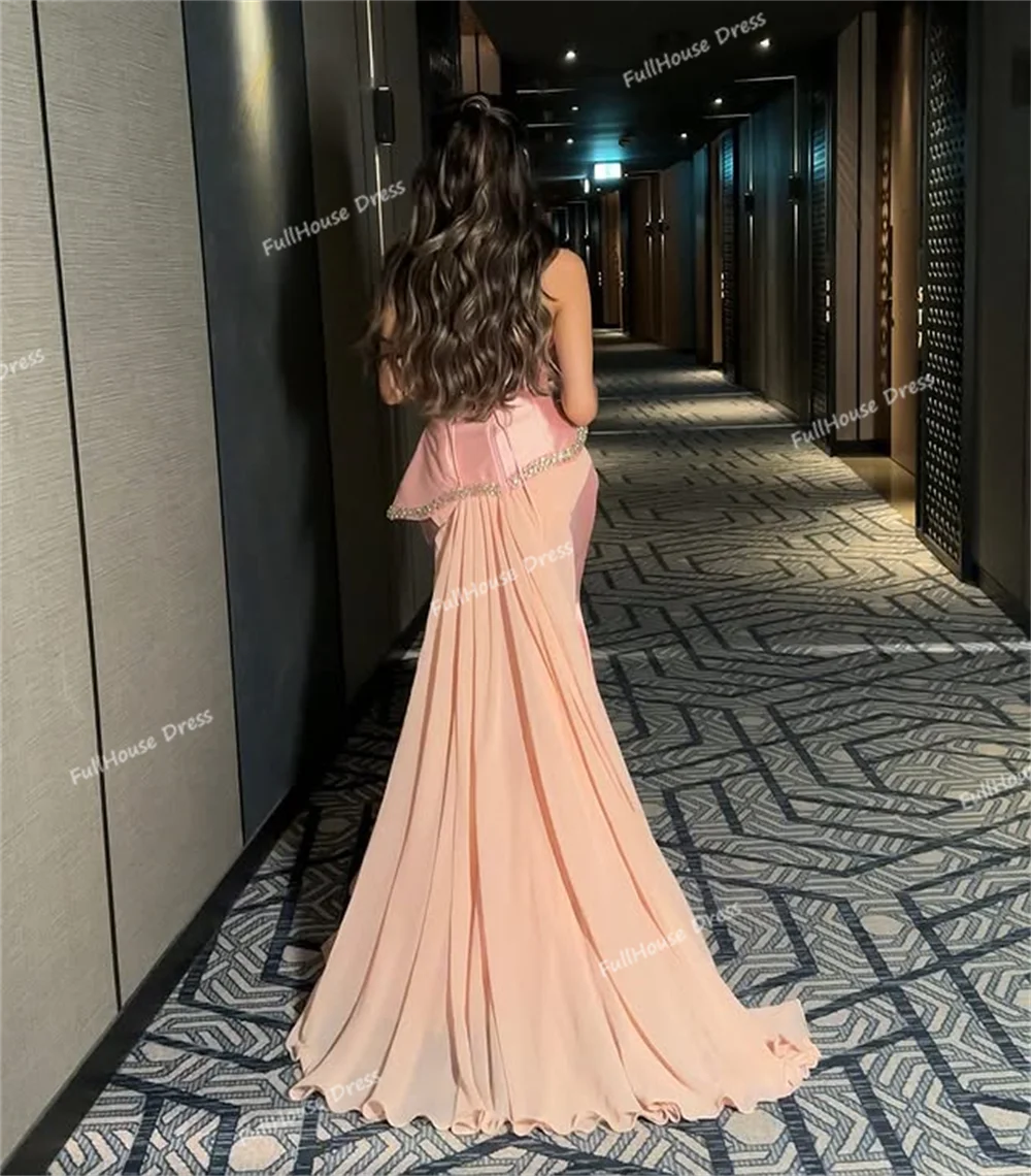 Nach Maß Luxus Zwei Stücke Trägerlosen Perlen Sexy Meerjungfrau Lace up Zurück Langes Abendkleid mit Abnehmbarer Schleppe vestidos de