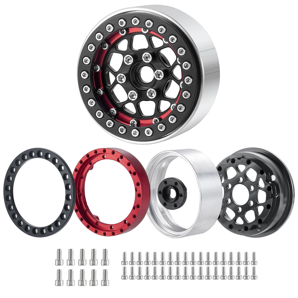 AXSPEED 4Pcs Aluminum Alloy Beadlock 1.9 inch 56.5*25mm Wheel Rims Hubs for Axial SCX10 D90 TRX4 1/10 RC Crawler Car