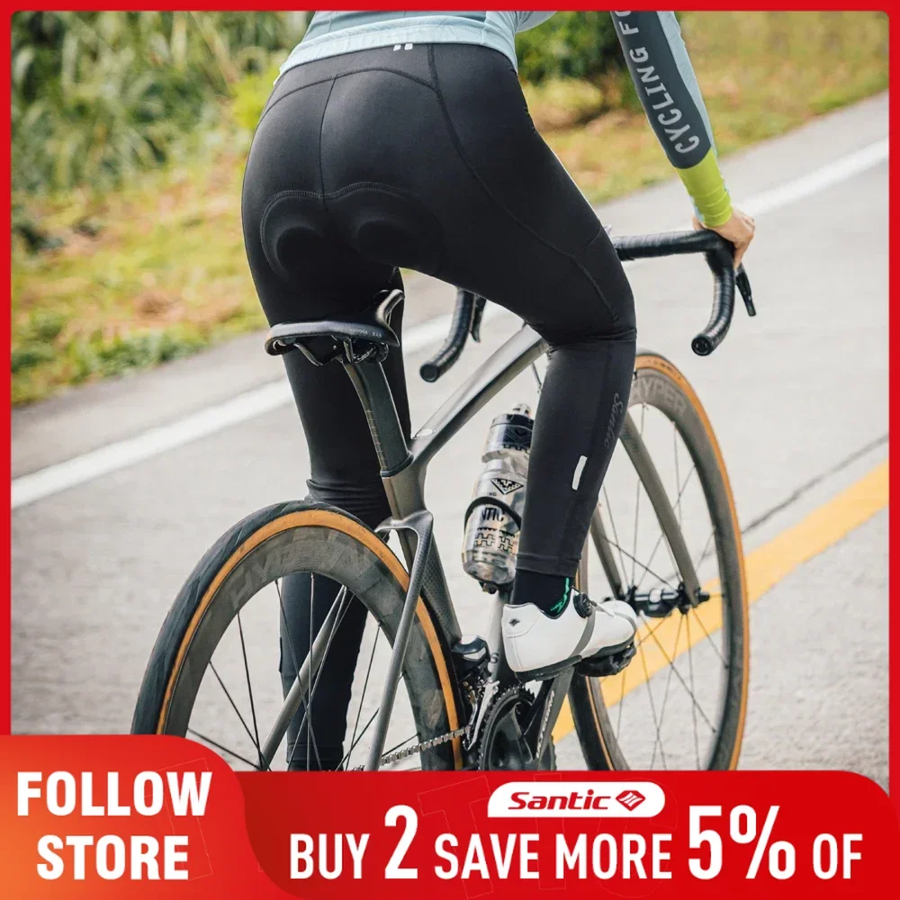 Santic Cycling Bib Tights Women's Spring Autumn Outdoor Sports Leggings Quick Dry MTB Road Riding 4D Padded Cycling Bib Trousers