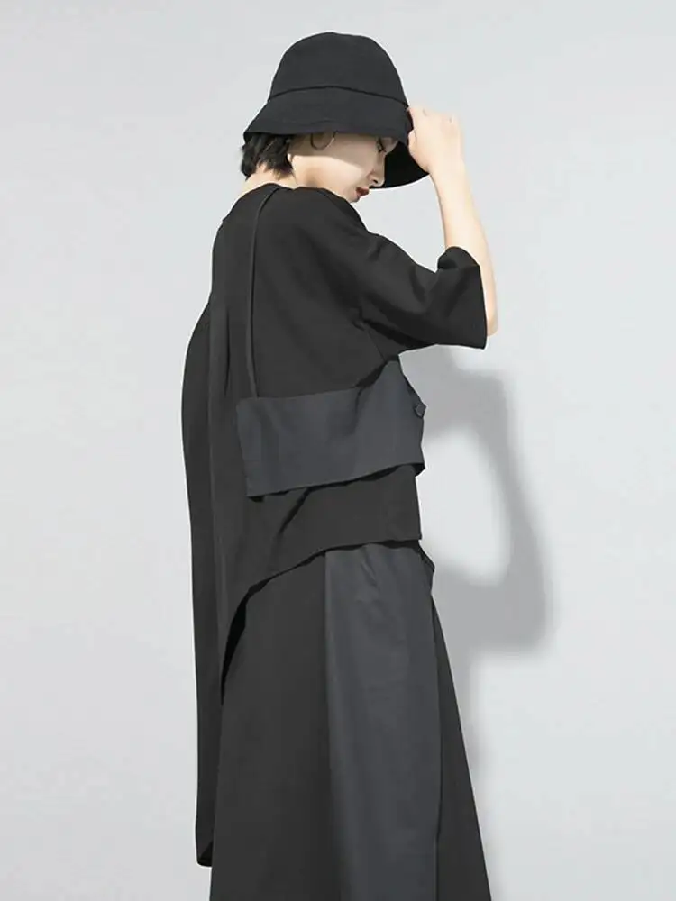 

Женская черная повседневная футболка большого размера неправильной формы, новая модная футболка с круглым вырезом и коротким рукавом, весна-лето