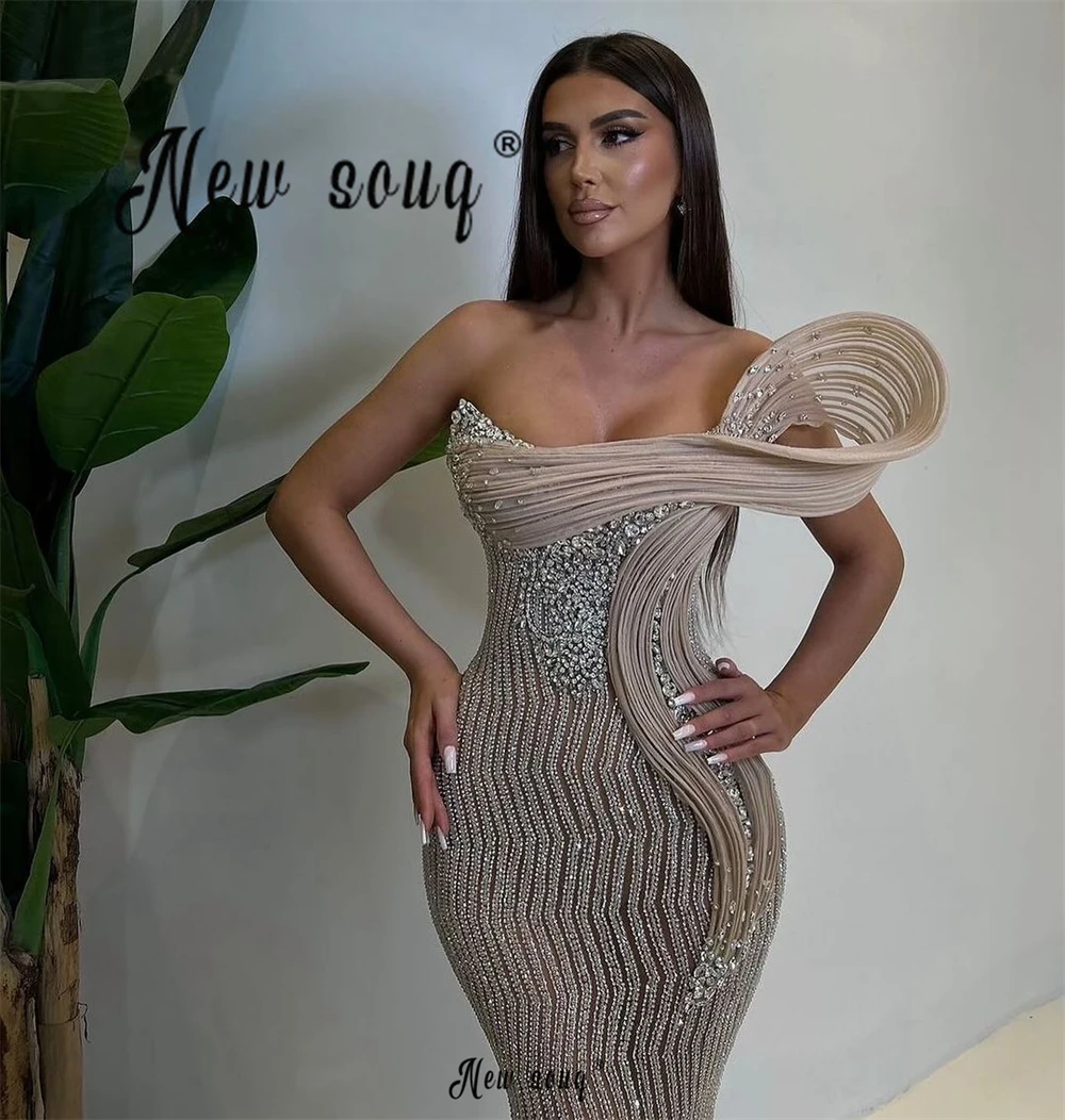 Strapless Chic Brown Party Dress Aso Ebi Wedding Guest Gowns Heavy Beaded Mermaid Special Occasion Dinner Dresses Customized