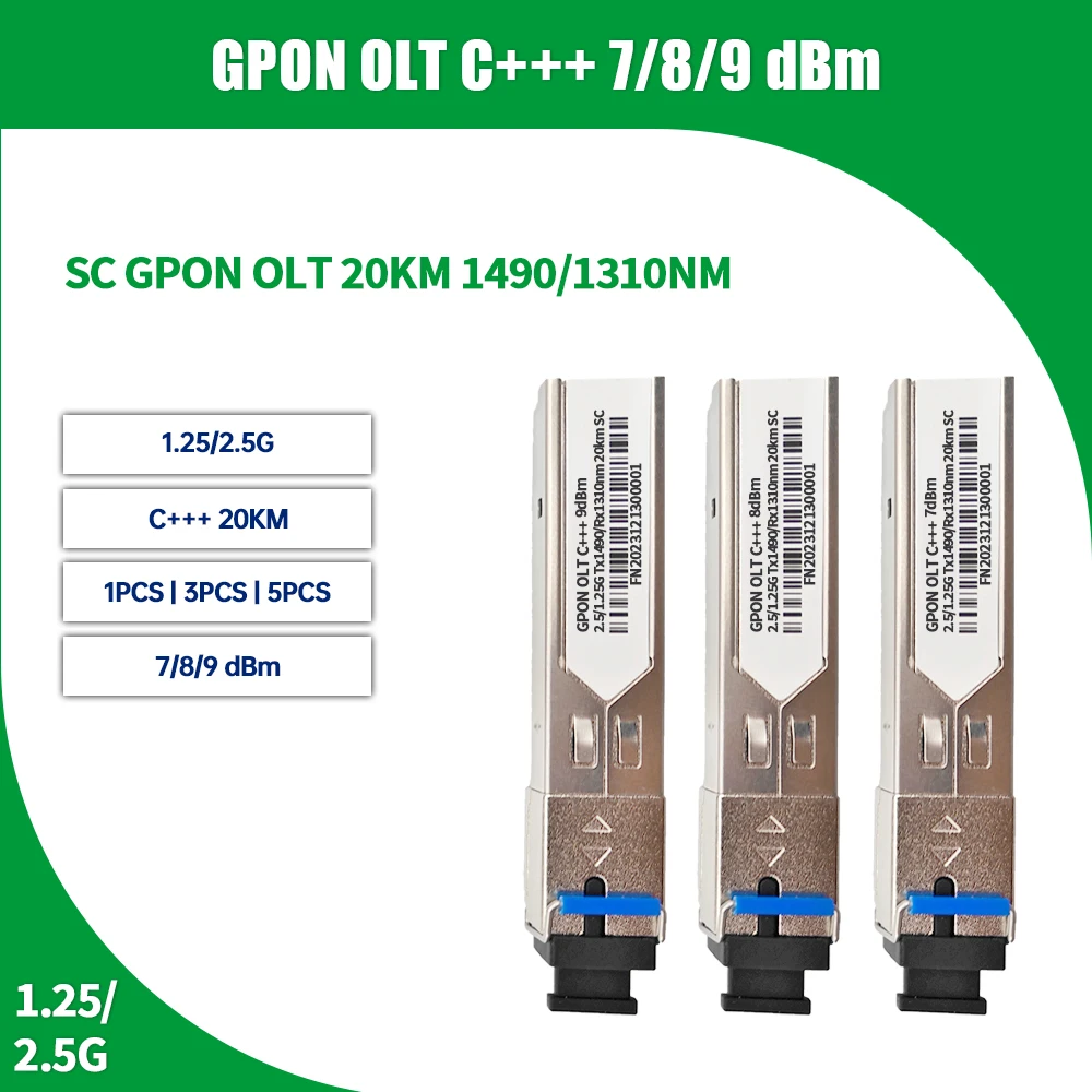 GPON OLT C +++ 20KM, 7DB 8DB 9DB, módulos SFP, porta SC, 1490, 1310m, compatível com GPON VSOL HSGQ HIOSO