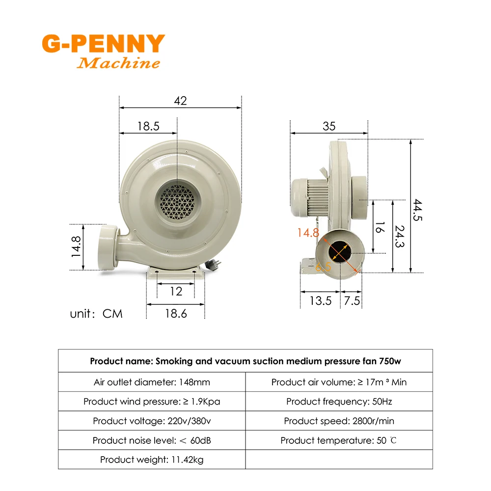 New! 750w 1100w 220V/380V Centrifugal Medium Pressure Fan Exhaust Fan Air Blower used for CO2 Laser Engraving