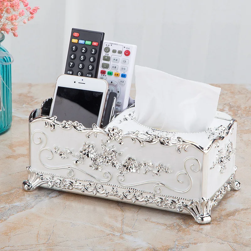 صندوق تخزين منزلي ضخ صندوق ورقي صندوق مناديل إبداعي أوروبي إبداعي متعدد الوظائف صندوق تخزين متنقل للتحكم عن بعد