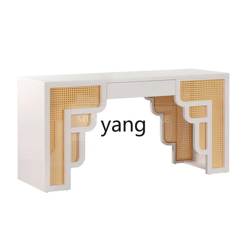 LMM Solid Wood Rattan Woven Desk Entrance Table Multi-color
