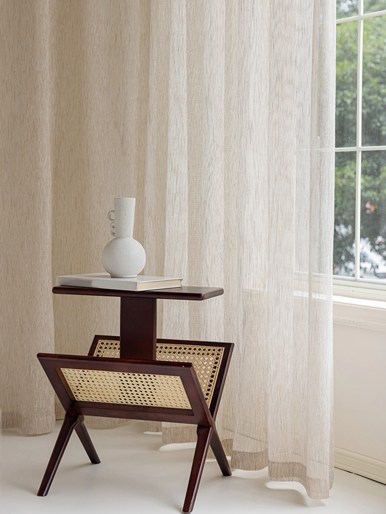 Sheer Curtain beige linen Japanese Korean style Mori Style Luxury 100% Polyester   Sheer Curtain for House Living Room Bedroom