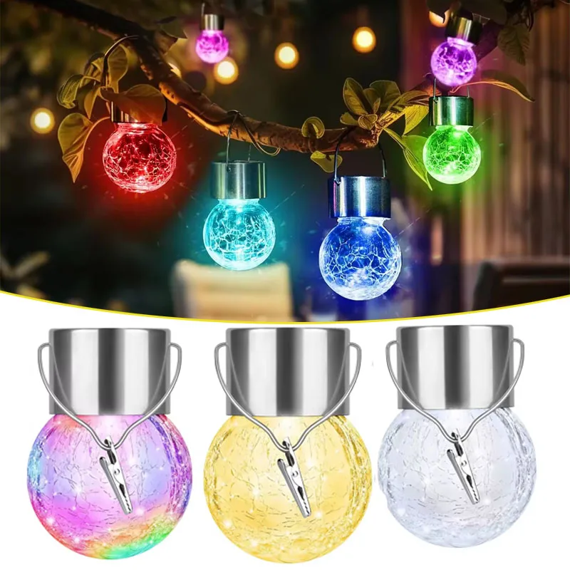 

Solar-Powered Cracked Glass Pendant Light LED Lantern for Outdoor Garden & Patio, Elegant Ambiance Lighting
