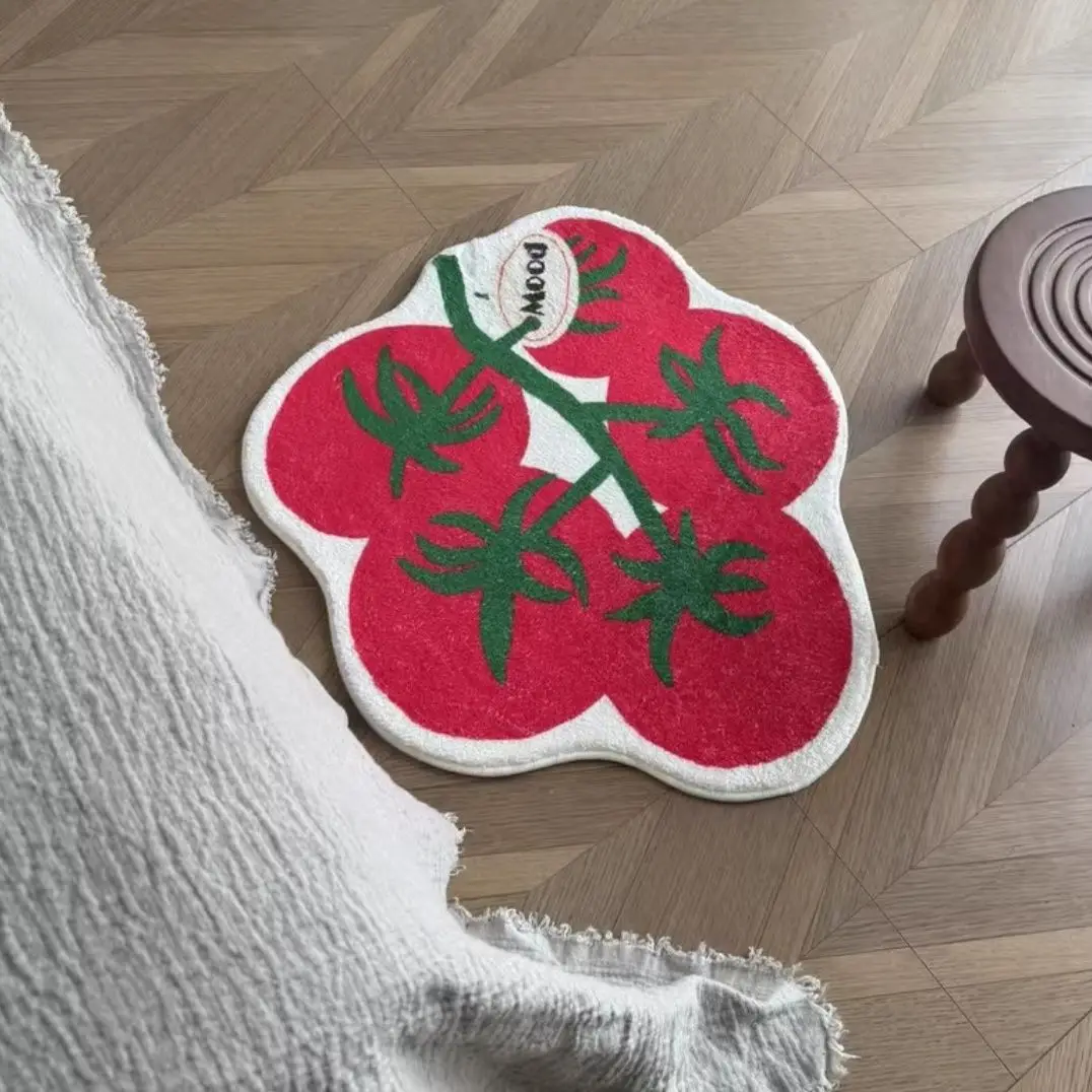 VIKAMA Ins Style Net Red Tomato String Shaped Faux Cashmere Living Room Bedroom Decorative Carpet Bedside Rug Machine Washable