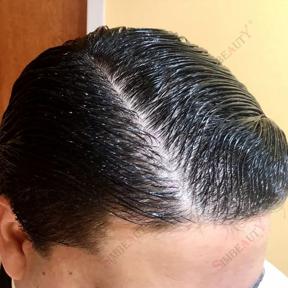 سوبر رقيقة الجلد 0.02 مللي متر 80 الكثافة شعر مستعار رجالي سوبر خط الشعر الطبيعي Vloop الشعر المستعار براون جيت الأسود نظام استبدال الشعر البشري الحقيقي