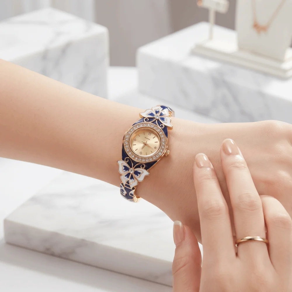 Butterfly Enamel Butterfly Enamel Bracelet Watch Hollow Bracelet Stylish Quartz Watch Luxurious Fashionable Enamel Watch