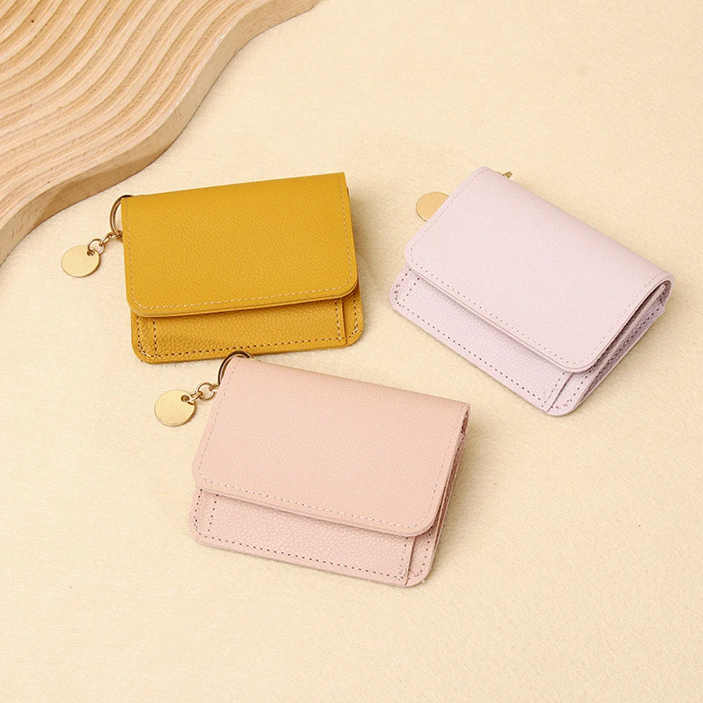 Lady Wallet PU Leather Credit Card Holder Multi Slot Card Bag Solid Color Coin Purse Pouch With Zipper Keyring Short Key Bags