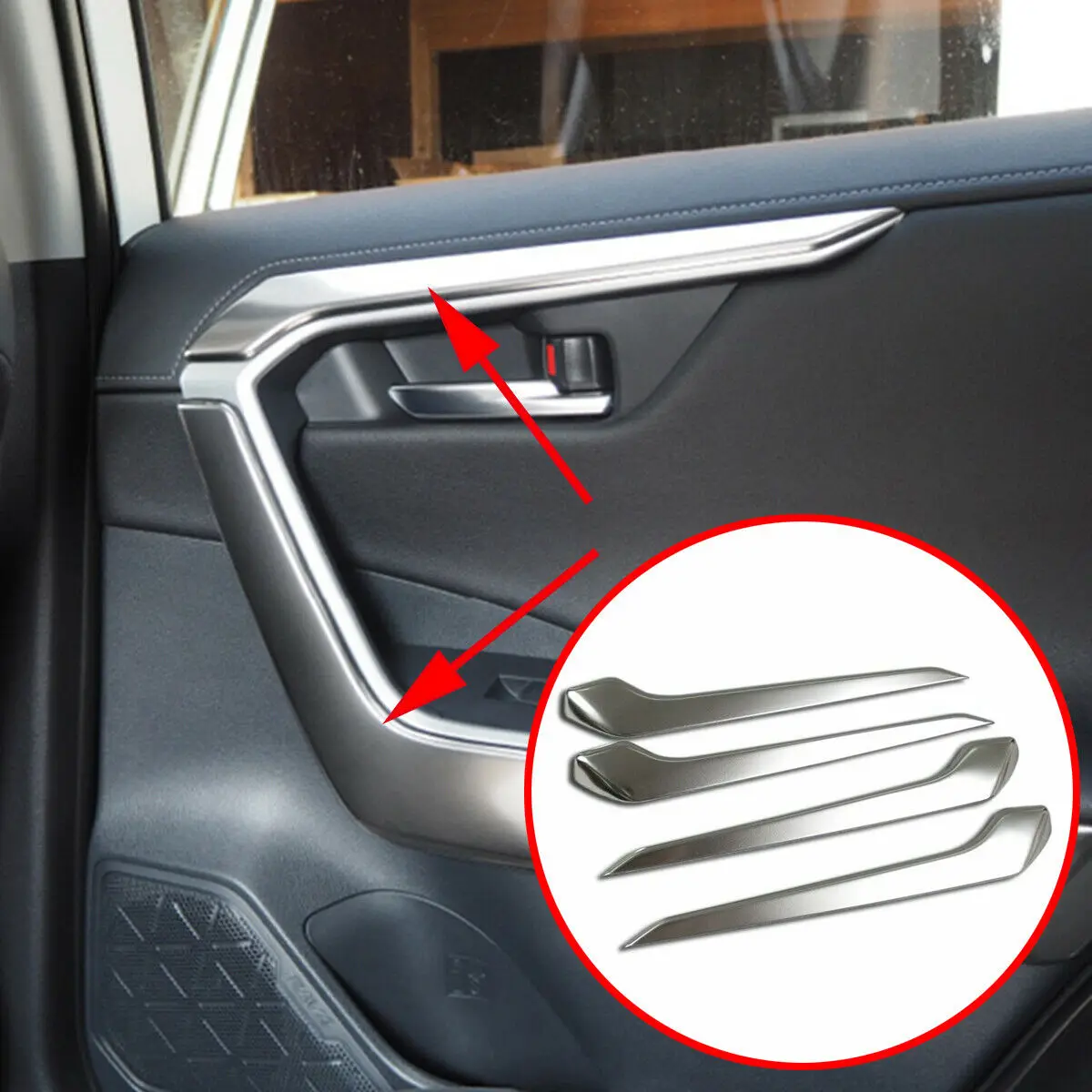 

Chrome Accessories For 2019 2020 2021 Toyota RAV4 Car Inner Door Handle Armrest Cover Trim Decoration Protector 4PCS