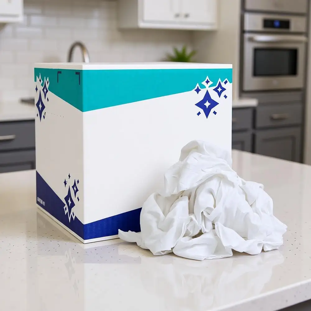 

5 lb Box of W43 Cotton T-Shirt Rags - White, Lint-Free, Pro Grade for Cleaning, Polishing, and Staining