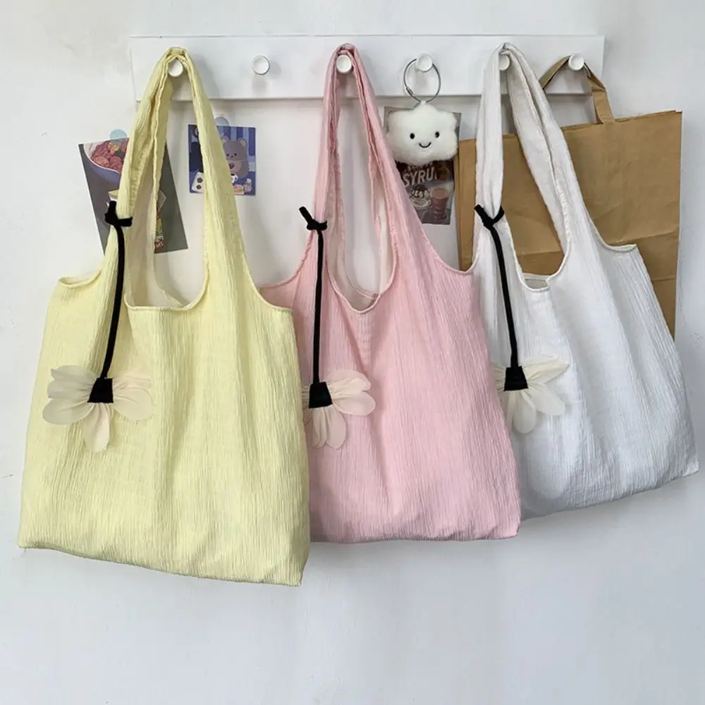 Makeup Bags Soft Women's Shoulder Bag INS Sweet Solid Color Handbag Trendy with Flower Pendant Casual Tote Bags Girls