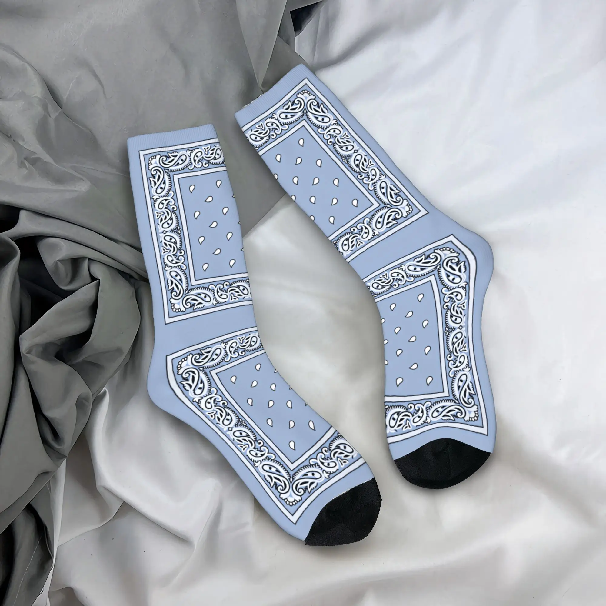 Light Blue Classic Paisley Socks Autumn  Stockings Leisure Adults Men Warm Soft Socks Custom Outdoor Sports Non Slip Socks