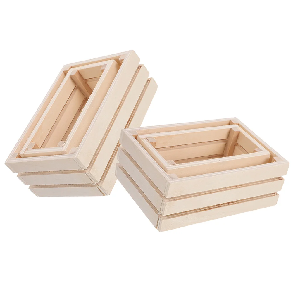 2pcs Mini Wooden Storage Baskets House Accessories Tiny Crates Craft Projects Scene Decoration Rustic Color