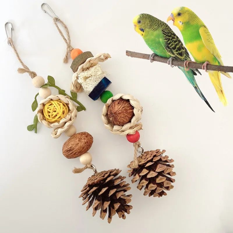 Small Medium-sized Parrot Toy Nibble To Relieve Boredom Play Corn Pine Cones Rattan Balls Bite String Bird Beak String Pet Toy