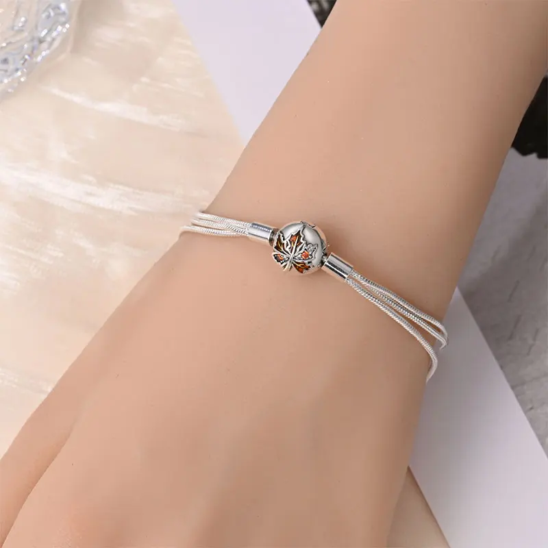 2024 New Maple Leaf Collection Bracelet Triple Chain Skinny and Exquisite Bracelet Fit Original Charm Women Jewelry