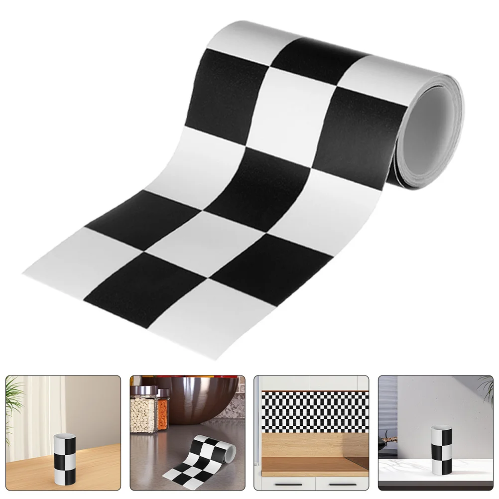 

Peel and Stick Wallpaper Checkered Flag Decorative Black White Paper for Bathroom Waterproof Removable