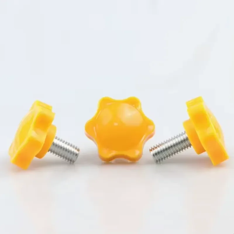 Yellow 6-Point Star Knob Carbon Steel Hand-Tightening Adjustment with Plastic Head
