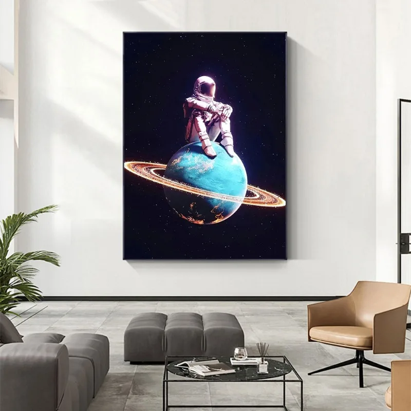 Space Astronaut Earth Planet Posters and Prints Canvas Painting Wall Art Picture for Living Room Home Decor Space Fans Gift