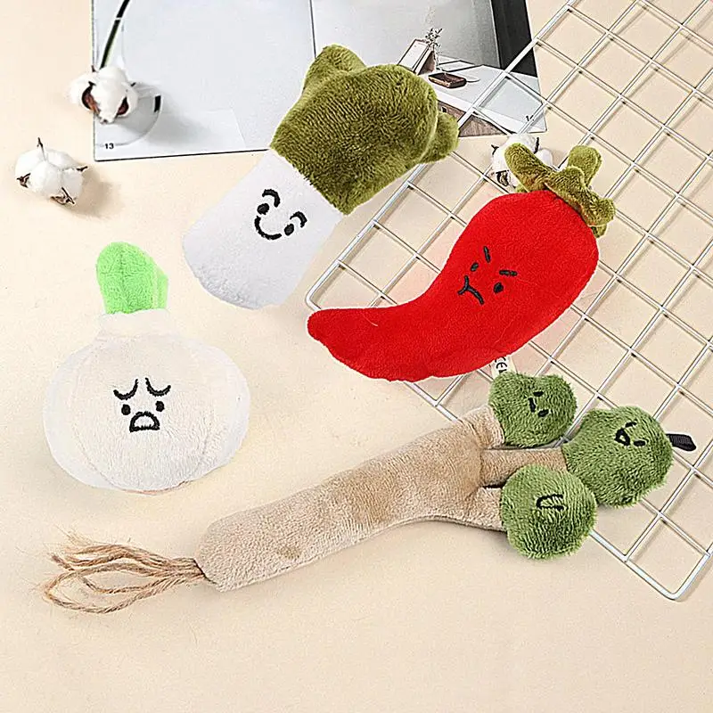 Plush Vegetable Interactive Stuffed Toy for Dogs Green Onions Chili Garlic Coriander Shaped Chewing Toy Sturdy Small Puppy Toys