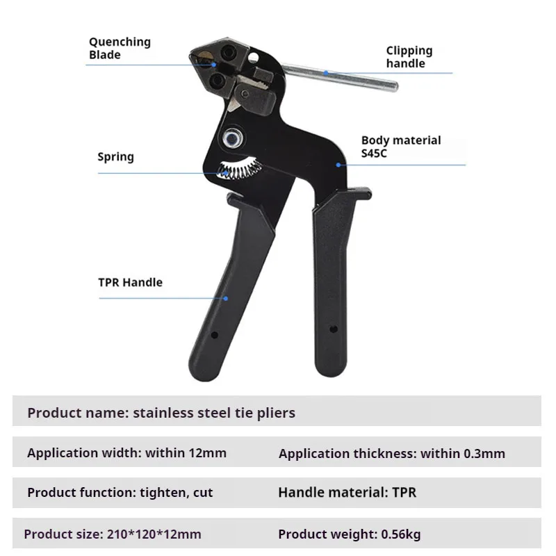 Stainless Steel Cable Tie Fastening Cutting Tool Fasten Stainless Steel Zip Pliers Crimper Tensioner Cutter