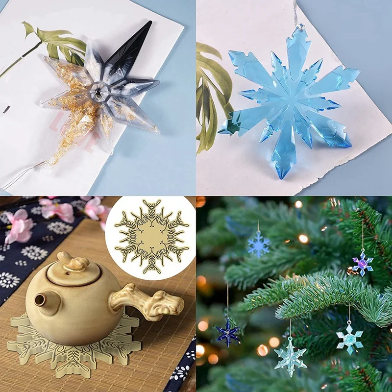 4 шт. рождественские формы из смолы, силиконовые формы для изготовления ювелирных изделий, форма для снежинок, украшения, кулон, ожерелье, серьги, подставка