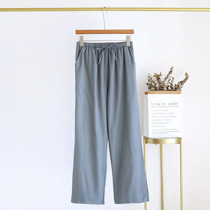 Spring/Summer Cotton Silk Home Sleepwear Men Twill Solid Color Pants Thin Couple Sleep Bottoms Viscose Pijama Pants Lounge Wear