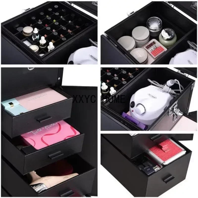 Black Cosmetic Workstation Folding Rolling Portable Case Nail Tech Tables Manicure mesa de uñas