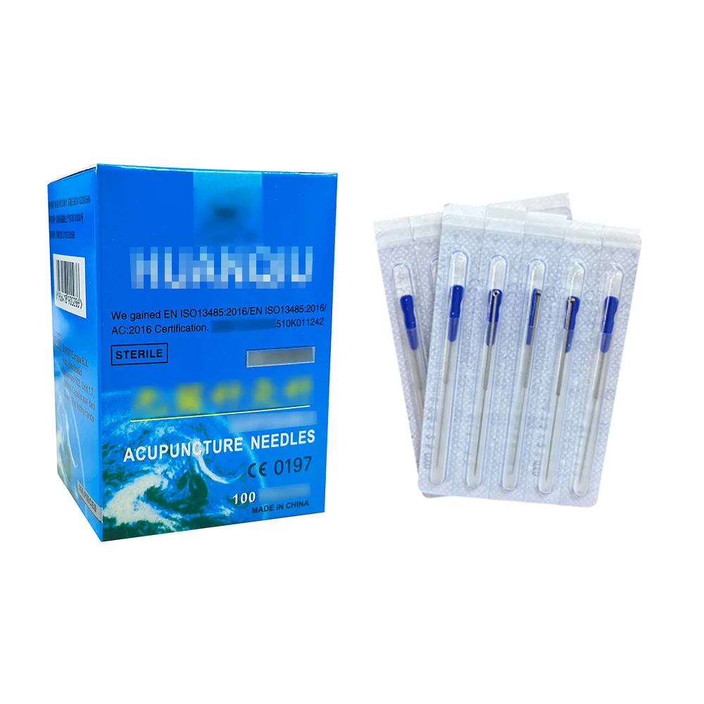 HUANQIU 100Pcs Acupuncture Needles Stainless Steel Ring Handle Disposable Sterile Sharp with Guide Tube Dry Needling Filiform CE