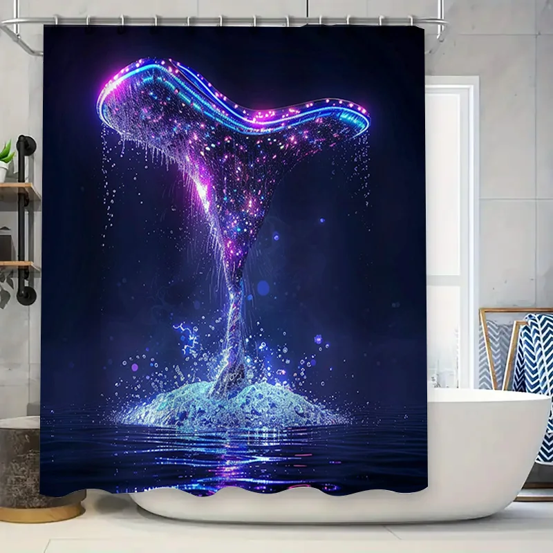 

Занавеска для душа с хвостом кита, волшебные огни туманности, водонепроницаемая ткань с принтом, декор для ванной комнаты