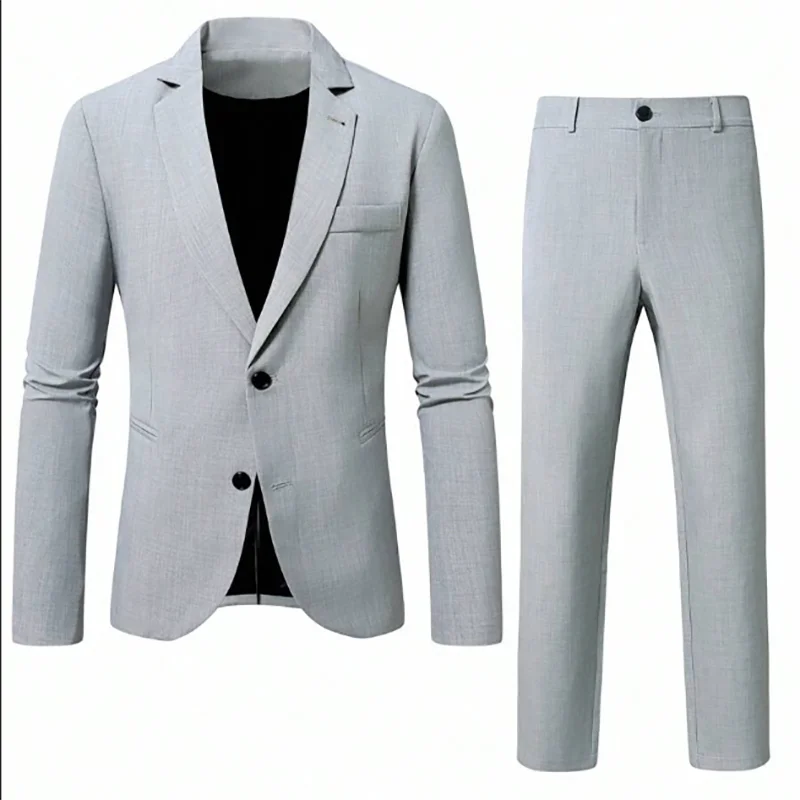 Men's Suits Grey Costume Homme Slim Fit Formal Best Men Wedding Tuxedo 2 Piece Sets Jacket Pants Business Trajes De Hombre
