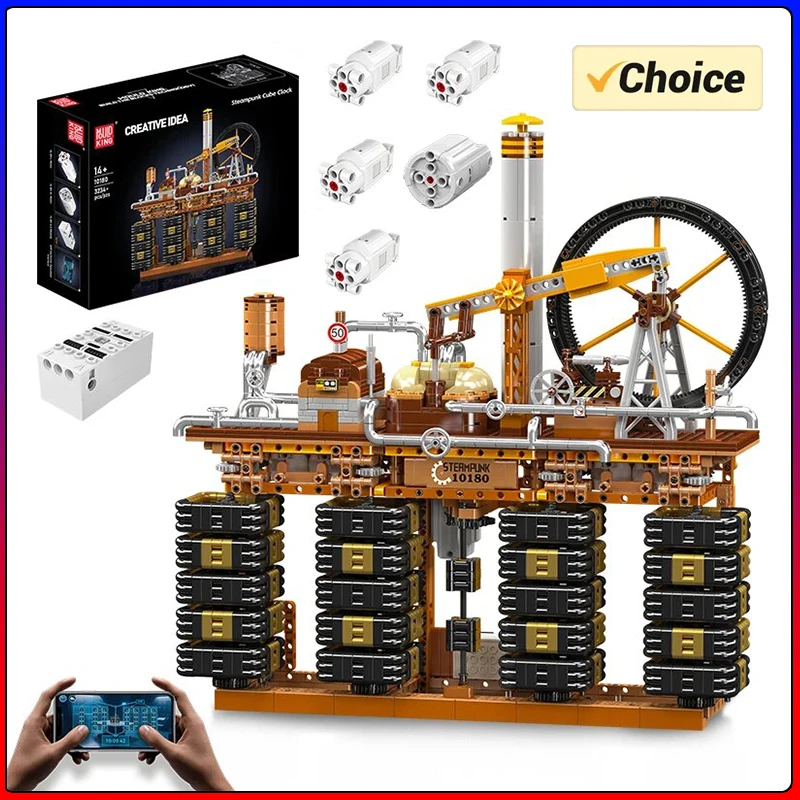 Mould King 10180 Technical Clock Toys The MOC Motorized Steampunk Cube Clock Building Block Assembly Clock Brick Set Kids Christ