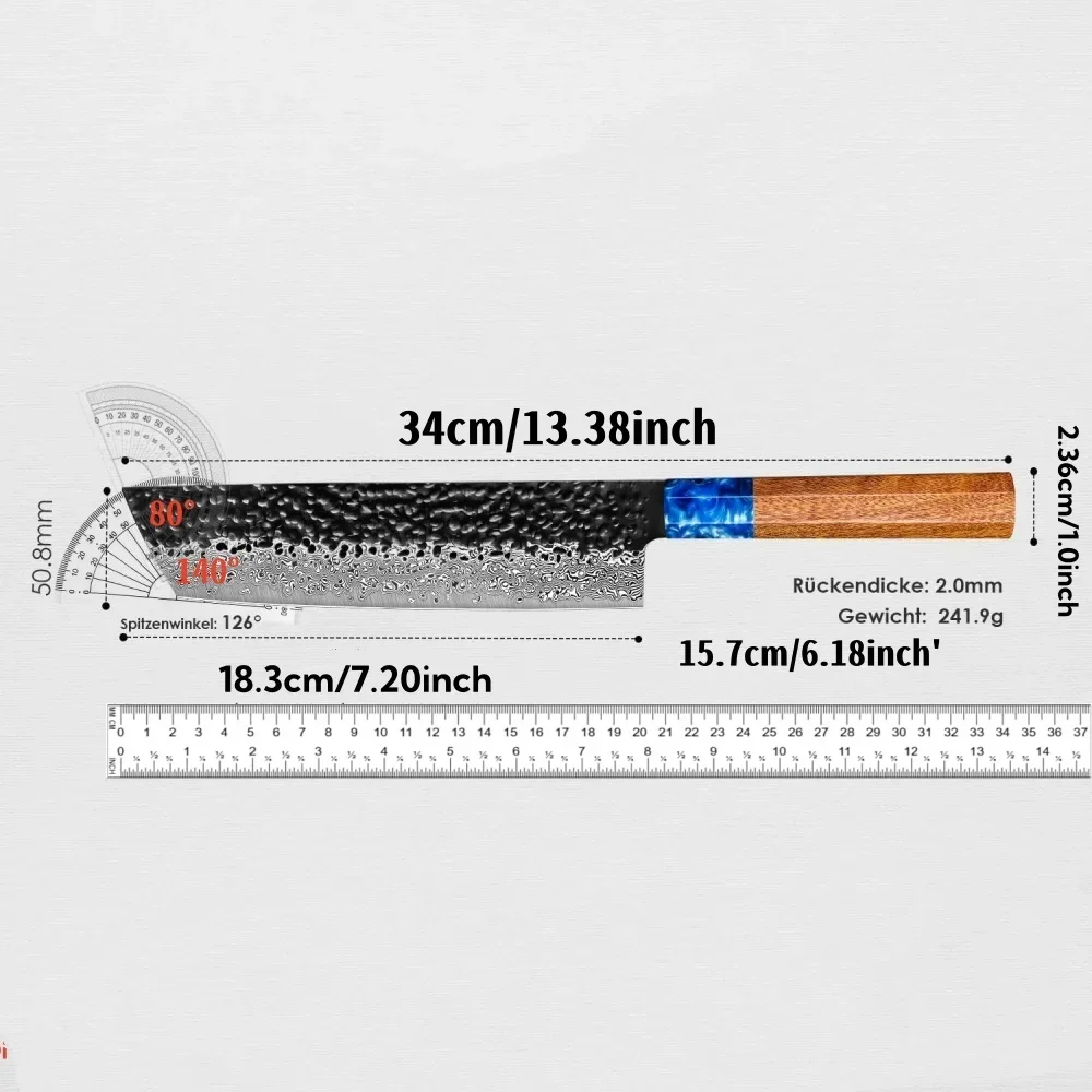 VG10 Damascus Steel Core Professional Beef Chef Knife High Carbon Blade Ergonomic Wooden Handle Kitchen Cutlery For Home Restaurant Cooking