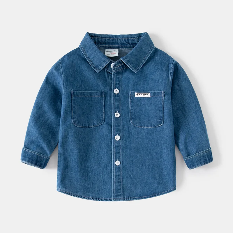 Ids Denim Jacket Lapel Long Sleeve Button Down Casual Spring Fall Outwear Boys Girls Children 2-12Y Multi Color Light Dark Blue
