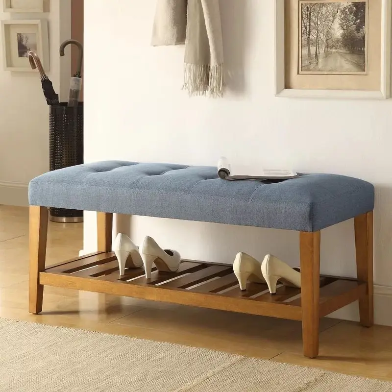 # Rectangular Bench Change Shoe Stool Bed End Stool Velvet Long Black and Gold Wooden Storage Ottoman Bench Bedroom