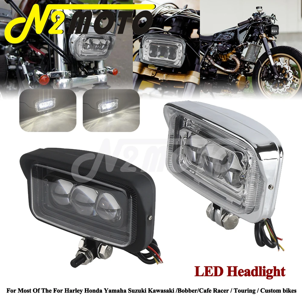 

Vintage Motorcycle Rectangle Headlight Universal For Harley Cafe Racer Bobber Touring Honda Custom Hi/Lo Beam Retro Front Lamp