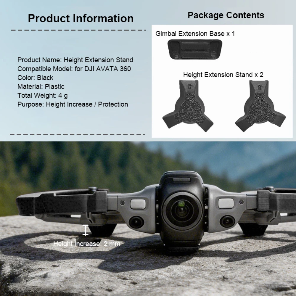 Lightweight Landing Gear Riser for DJI Avata 360 Raise Height Protect Bottom Gimbal Hard Rough Ground FPV Friendly