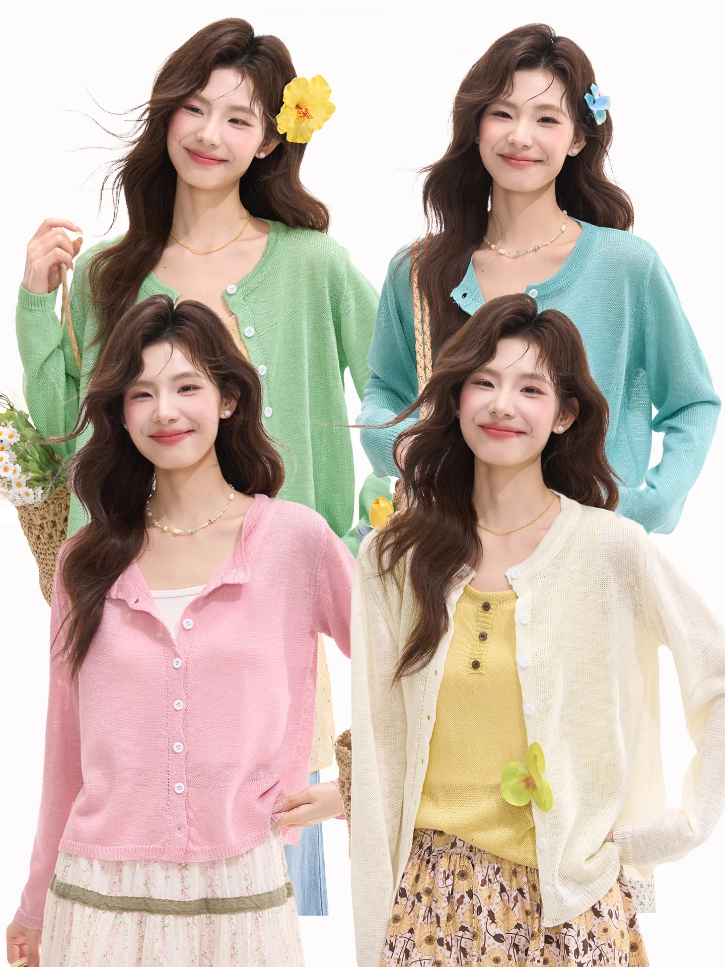 

Heme Knitted Sun Protection Light Weight Women's Top Simple Style Spring Summer Long Sleeve Cardigan UV Protection Fashionable