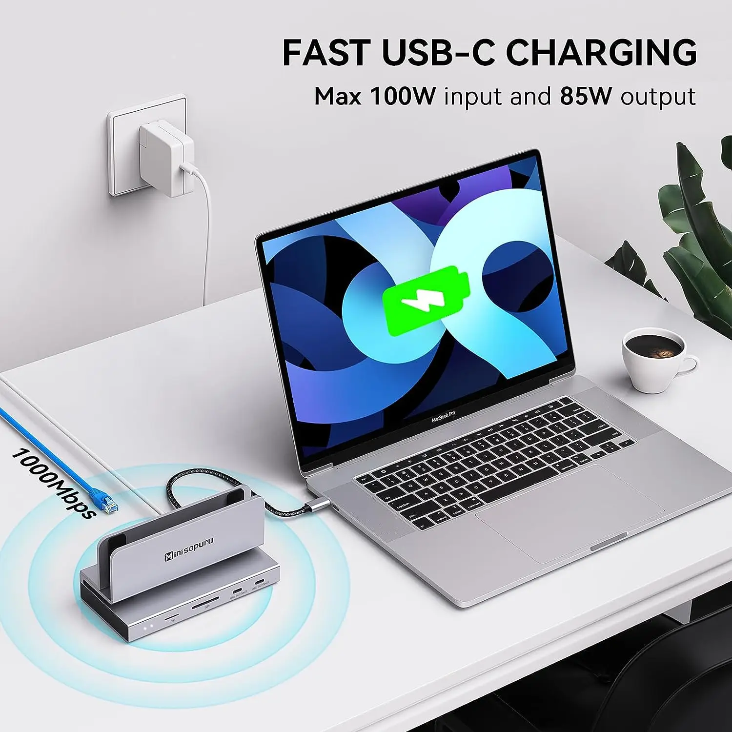 Imagem -06 - Minisopuru-suporte para Estação de Ancoragem Vertical Multiporta Hub Usb c com Ssd M.2 Nvme 4k Hdmi 10gbps Usb c Rj45 pd Macbook m1 m2