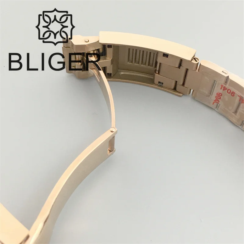 BLIGER 20mm Oysters Watch Braclete 904L Solid Stainless Steel Folding Buckle Glide Lock Mens Strap Suitable for 40mm41mm Case